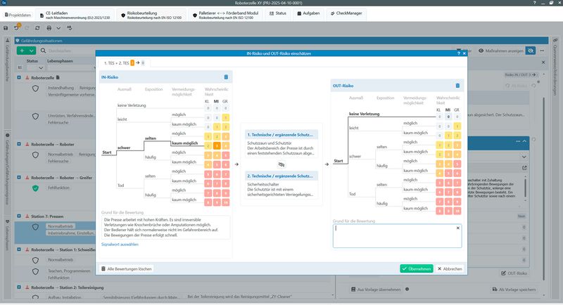 Darstellung von IN-Risiko und OUT-Risiko in Safexpert 10.  (Bild: IBF Solutions GmbH, Screenshot aus Safexpert 10.)