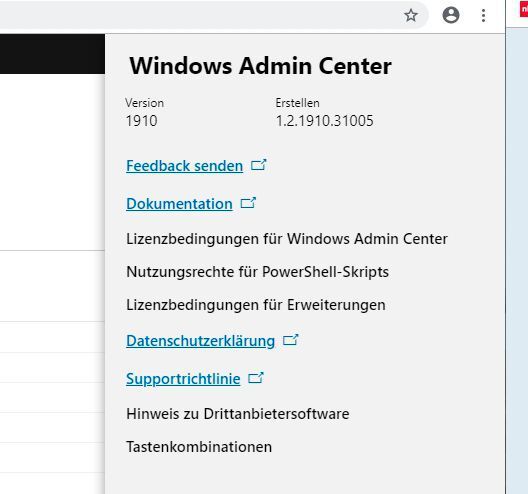 In der Hilfe des Windows Admin Centers wird die Version angezeigt. (Joos / Microsoft)