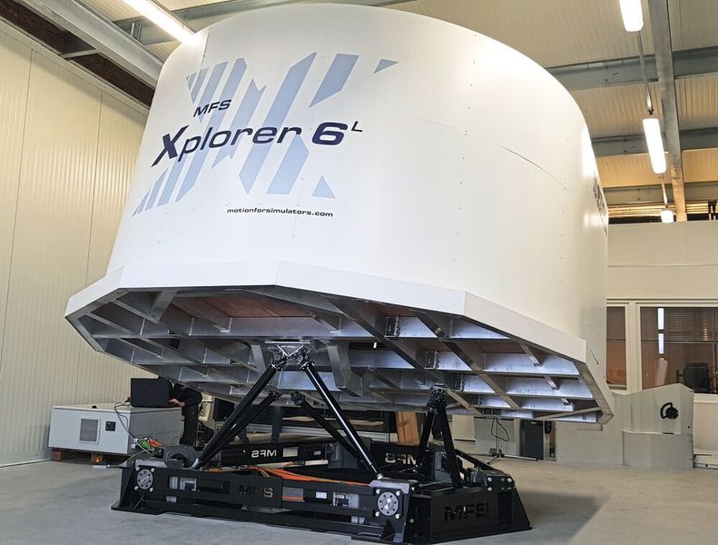 Die dynamischen Plattformen von MFS dienen als beweglicher Untersatz für verschiedenste Simulatoren wie unter anderem Flugsimulatoren zur Pilotenausbildung (MOTION FOR SIMULATORS SPRL)