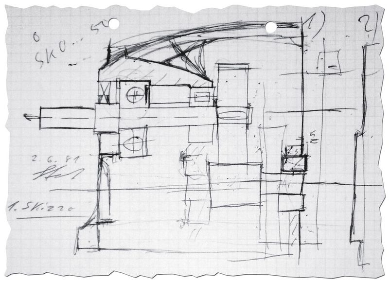 Die erste Skizze der Blockgehäuse-Grundidee: Vor nunmehr 33 Jahren revolutionierte Nord Drivesystems mit dem einteiligen Gehäuseblock den Getriebebau. (Bild: Getriebebau Nord)