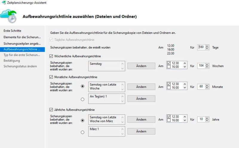 Konfigurieren der Aufbewahrungsrichtlinie im Recovery Services Agent für Azure Backup. (Bild: Joos - Microsoft)