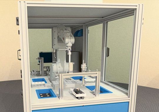 Das erste automatisierte isotherme Kalorimeter - vorne sieht man den Zugang zu Kalorimeter und Roboter-Probenhandling; hinten sind Ampullenmagazin und Probenannahme. Das erste automatisierte isotherme Kalorimeter - vorne sieht man den Zugang zu Kalorimeter und Roboter-Probenhandling; hinten sind Ampullenmagazin und Probenannahme.