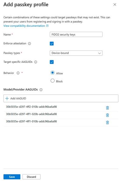 Im Dialog „Add passkey profile“ wird ein Profil für Administratoren erstellt, das nur gerätegebundene Schlüssel mit erzwungenem Nachweis und drei freigegebenen AAGUIDs zulässt. (Bild: Thomas Joos)