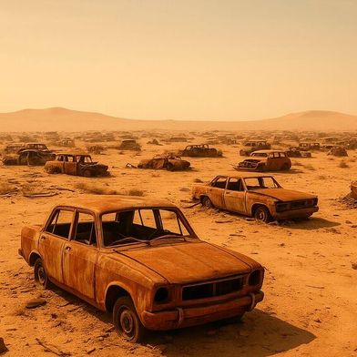 Eine Autowüste. (Bild: Dall-E / KI-generiert)