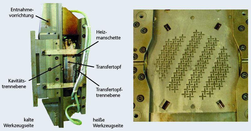 Bild 2: ITM-Werkzeug (a) zur Serienfertigung von Fliesenabstandshaltern in 101 Kavitäten (Schließseite, b). (Archiv: Vogel Business Media)