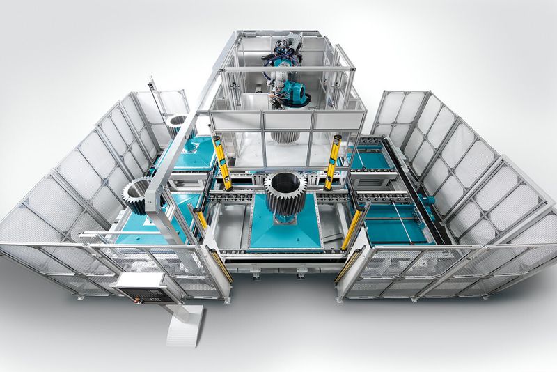 Bild 6: Roboterzelle zur Kantenbearbeitung von Großzahnrädern. (Bild: Kadia)