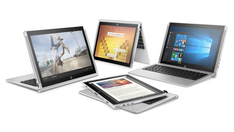 Das Tablet kann auch um 180 Grad gedreht mit der Keyboard-Einheit verbunden werden. Das macht zusätzliche Nutzungs-Modi möglich. (Bild: HP)