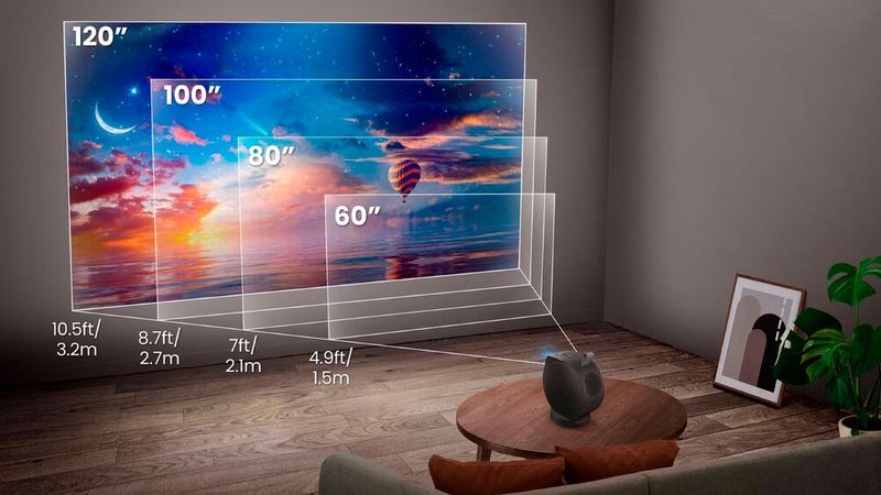 Der mit einer Blue-Laser-Lichtquelle ausgestattete und bis zu 500 ANSI-Lumen helle Benq GV50P kann Bildgrößen zwischen 30 und 120 Zoll an die Wand oder die Decke werfen.  (Bild: Benq)