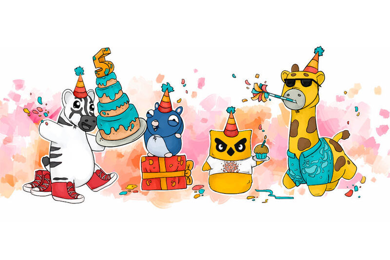 Phippy und Freunde aus dem „Children’s Illustrated Guide to Kubernetes“ feiern Geburtstag. Abends schlossen sich einige Kongressteilnehmer der Partygesellschaft abseits der Hallen an. (The Linux Foundation)
