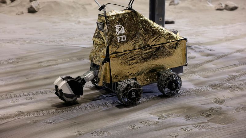 Voraussetzung für die Challenge war ein Roboter, der mindestens 15 kg Mondgestein verarbeiten kann, maximal 60 kg wiegt und beim Betrieb möglichst wenig Staub aufwirbelt.  (Bild: FZI)