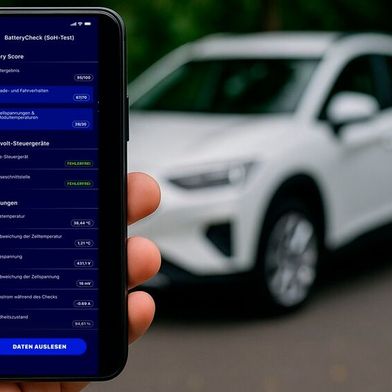 Die Fahrzeugdiagnose-App von TÜV Nord bietet zahlreiche Funktionen an, die für die Fahrzeugbewertung und Verkaufsvorbereitung wichtig sind. (Bild: Carly/Collage KI-generiert)