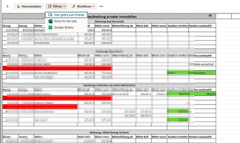 Anzeigen von Excel-Tabellen in der Vorschau von Dropbox. (Bild: Joos)