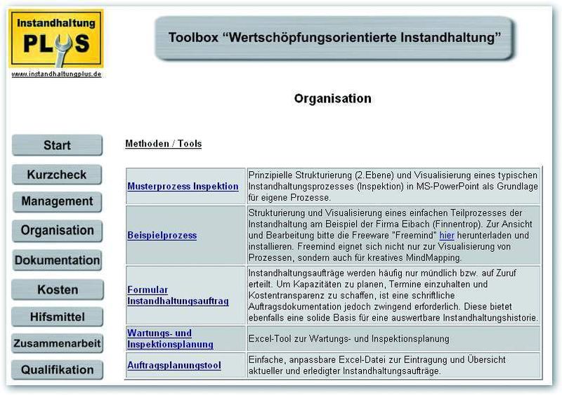 Bild 1: Eine Toolbox soll den Instandhaltern helfen, ihre Arbeit zu optimieren und zugleich den wirtschaftlichen Nutzen darzustellen. Sie enthält unter anderem Checklisten, Fachinformationen sowie Vorlagen zur Wartungs- und Inspektionsplanung.Bild: Ifinkor (Archiv: Vogel Business Media)