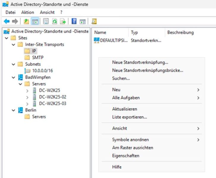 Active Directory-Standorte und -Dienste sind das zentrale Verwaltungswerkzeug zur Verwaltung der physischen AD-Struktur. (Bild: Joos )