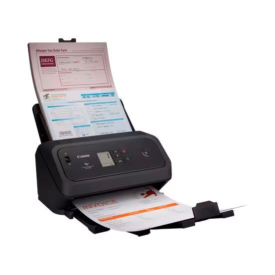 Mit geschlossenen Fächern messen die Scanner nur 283 x 223 x 218 mm. Mit ausgeklappter Papierablage vergrößert sich die Stellfläche etwas.  (Bild: Canon)