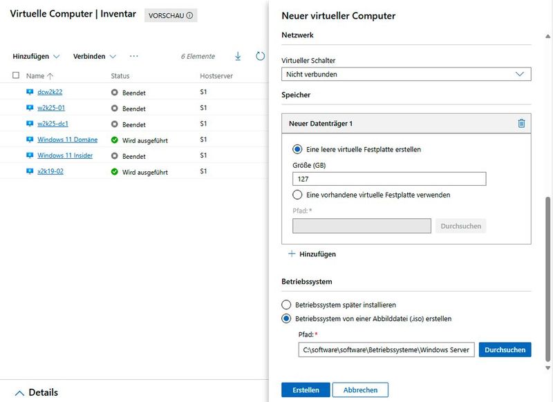 Erstellen einer VM auf Bass von Hyper-V im Windows Admin Center. (Bild: Joos | Microsoft)