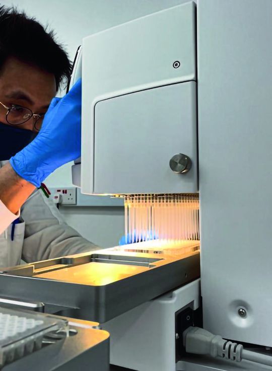 EIn Forscher bei Mi-RXES nutzt den Assist-Plus-Pipettierroboter von Integra, um Probenplatten als Vorbereitung für microRNA-Assays zu beladen.(Bild:  Integra Biosciences)