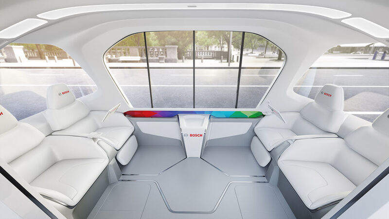 Bosch glaubt fest an eine Zukunft in der fahrerlose Shuttles das Straßenbild in den Metropolen der Welt prägen werden. Auf der CES 2019 feiert Bosch mit einem eigenen Shuttle-Konzeptfahrzeug Weltpremiere. (Bosch)