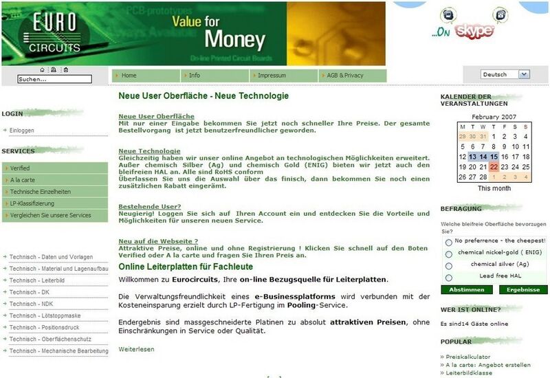 Die neu gestaltete Homepage von Eurocircuits (Archiv: Vogel Business Media)