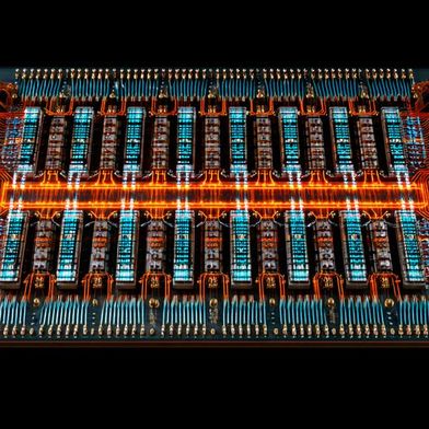Kernspeicher kamen von  Mitte der 1950er- bis Mitte der 1970er-Jahre in Rechenmaschinen und Computern zum Einsatz. (Bild: Midjourney / KI-generiert)