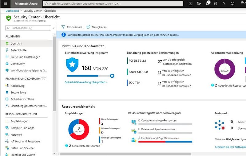 Die Sicherheit in Microsoft Azure mit dem Azure Security Center im Griff behalten. (Microsoft / Thomas Joos)