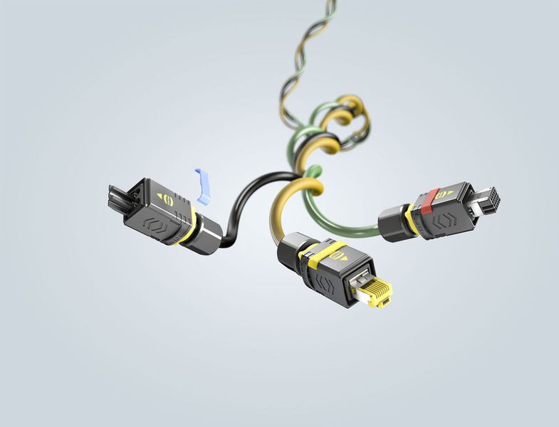 Das modulare PushPull V4 Gehäuse nimmt Steckgesichter für alle Lebensadern der I4.0 auf – Data, Signal und Power. (Harting)