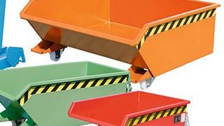 Minikipper und 4A, der bisher einzige Kippbehälter für Gabelstapler mit vier automatischen Eigenschaften. (Bauer)