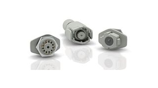Easy Locking Connector der Serie 570: Kabelsteckverbinder mit Snap-in-Verriegelung und asymmetrischer Sechskantkontur im Steckbereich.  (Bild: binder)