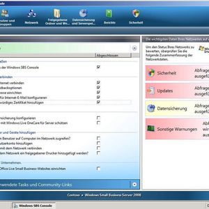 Abbildung 1: Das zentrale Administrationsfenster des Small Business Server 2008 unterstützt mit vielen Assistenten bei der Verwaltung.