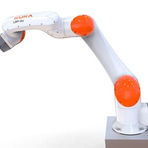 Der LBR iisy von Kuka ist ein sensitiver, präziser und leicht bedienbarer Roboter, der die Automatisierung noch intuitiver gestalten und neue Bereiche der Mensch-Roboter-Kollaboration erschließen soll. Er hat in allen 6 Achsen Gelenkmomentensensoren, die auf geringste Kräfte von außen reagieren und zertifizierten Kollisionsschutz bieten. Mit einer 11-kg-Traglast und einer 1300-mm-Reichweite ist er auf Tätigkeiten in engen Räumen optimiert. (Bild:  German Design Award/Kuka)