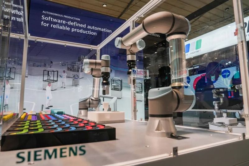 Auf der Hannover Messe 2025 zeigte Siemens, wie der Weg zur KI-gesteuerten Industrie aussehen kann. (Bild:  Siemens)