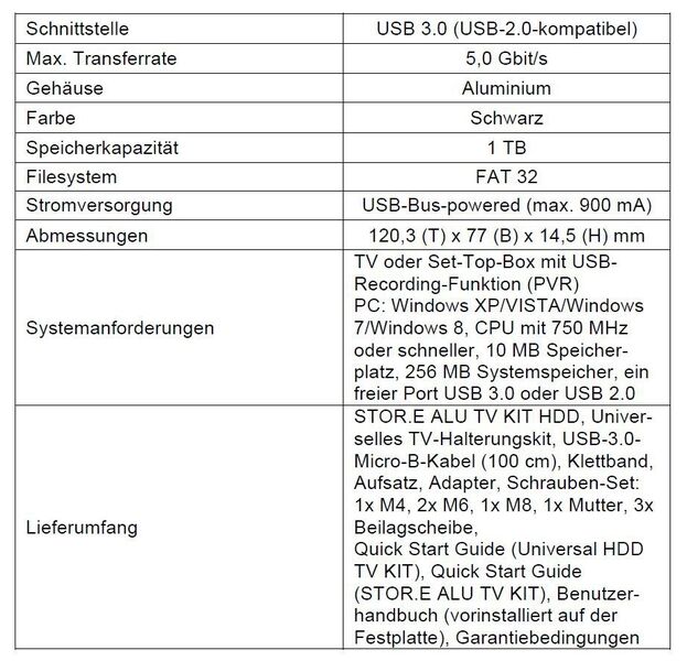 STOR.E ALU TV KIT 1TB – technische Daten im Überblick (Bild: Toshiba)