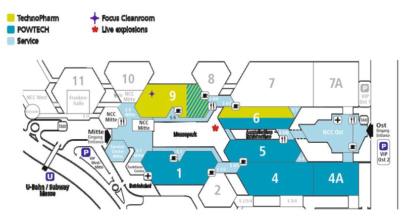 Der Messeplan der Powtech und Technopharm im Überblick. (Bild: Nürnberg Messe)