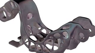 Das im selektiven Laserschmelzen additiv hergestellte Scharnier wiegt nur noch 1416 g. (SLM Solutions/Asco)