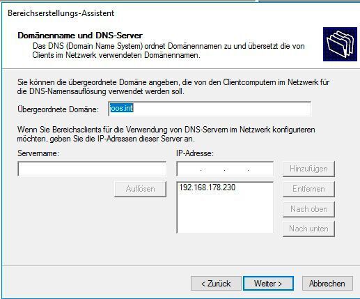 Konfigurieren der DNS-Einstellungen für die Vergabe von IP-Adressen. (Microsoft / Joos)