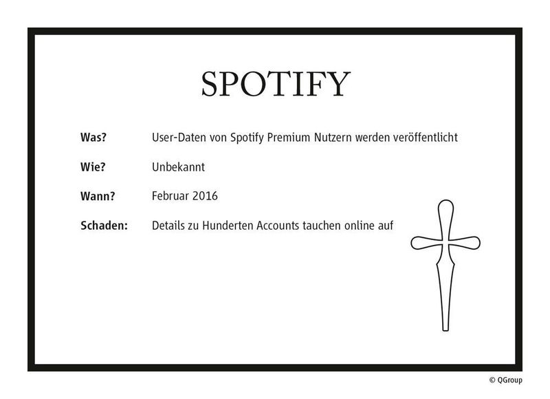 Hunderte User-Daten von „Spotify Premium“-Nutzern werden veröffentlicht. Es ist allerdings nicht das erste Mal, dass Spotify User-Daten geklaut werden. Bereits im November 2015 wurden mehr als Tausend solcher Datensätze veröffentlicht. (QGroup)