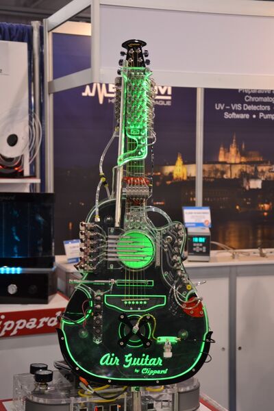 This air guitar is attraction at the booth of Clippard Instruments… (Picture: LABORPRAXIS)