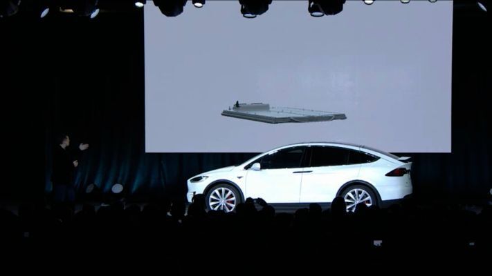 Warum das so ist, wird klar, wenn man den Aufbau des Model X einmal genauer betrachtet. Unter dem Boden der Passagierkabine befindet sich der Batteriepack, der in einem sehr robusten Rahmen sitzt, was das gesamte Fahrzeug sehr stabil macht. Gerade bei einem Seitencrash hält diese Konstruktion deutlich mehr aus als das einfache Bodenblech bei einem herkömmlichen Fahrzeug mit Verbrennungsmotor.  (Tesla)