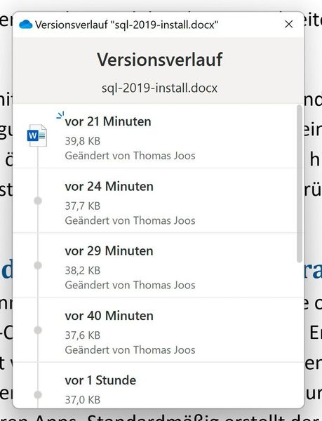 Anzeigen des Versionsverlaufs von Dateien im OneDrive-Client. (Joos/Microsoft (Screenshot))