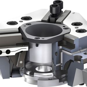 Das Leichtbau-Drehfutter Rota NCE (hier ein Schnittbild) ist leicht und dennoch steif. In die Topologie- und Parameteroptimierung hat das Unternehmen insgesamt 700 FEM-Stunden investiert.