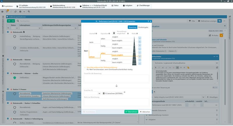 Berechnung des Performance Levels in Safexpert 10. (Bild: IBF Solutions GmbH, Screenshot aus Safexpert 10.)