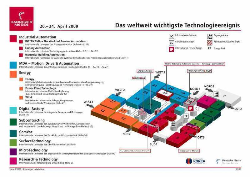 Der Hallenplan zur Hannover Messe 2009 vom 20. bis zum 24. April 2009.  (Bild: Hannover Messe)