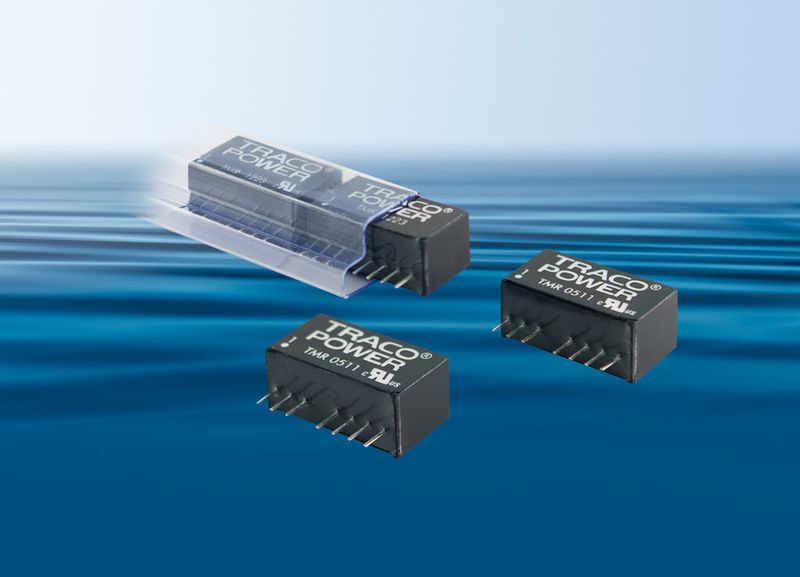 Für die Durchsteckmontage mit einreihigem Pinning sind die Gleichspannungswandler der Serie TMR-2 im Miniatur-SIL-Gehäuse ideal geeignet. (Bild: Reichelt)