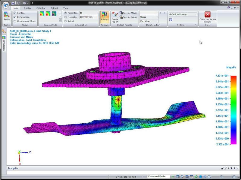 Solid Edge ST3 integriert Simulationsanwendung und bietet neue Drehmoment- und Auflagerlasten sowie benutzerdefinierte Bedingungen.  (Bild: Siemens PLM)