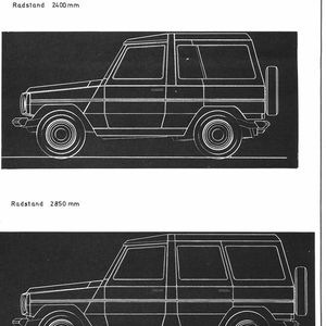 Von der G-Klasse wurden im Wesentlichen drei Aufbauvarianten für die zivile Nutzung gebaut: ein zweitüriges Cabriolet, ein geschlossener Dreitürer (Station kurz) und eine fünftürige Langversion (Station lang).(Bild:  Mercedes-Benz)