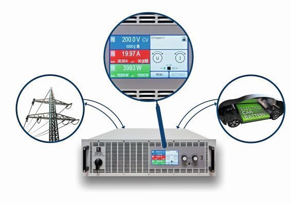 Verbesserung der CO₂-Bilanz: Testen von Hochvoltkomponenten und der Fahrzeugelektronik mit der bidirektionalen Stromversorgung PSB 9000. (EA Elektro-Automatik)