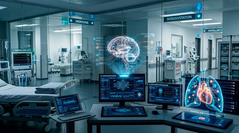 Künstliche Intelligenz kann an vielen Stellen im Krankenhaus unterstützen.(Bild:  Gemini / KI-generiert)