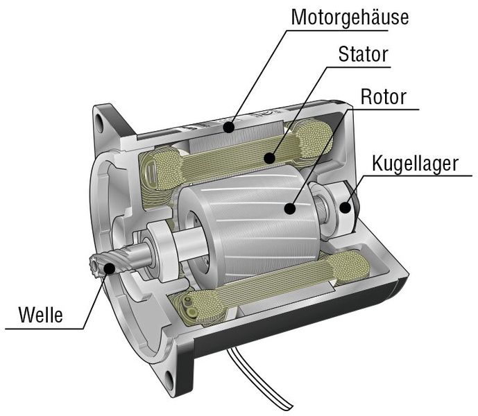 Induction motors have a stator wound with copper wire, which generates a rotating magnetic field when alternating current passes through it. (Image:Oriental Motor (Europe) GmbH)