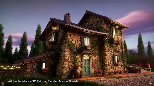 Immersiv: Visualisierung einer Phantasiewelt aus Adobe Substance 3D Painter, Blender und Maxon Zbrush.(Bild:  Adobe / Blender / Nvidia)