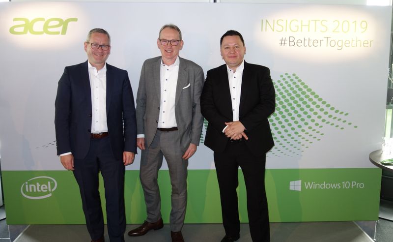 Die Führungsspitze von ACER Deutschland (v. l.) Carsten Dreißig, Wilfried Thom und Gerit Günther begrüßen die Gäste zur Insights 2019. (Bild: IT-BUSINESS)